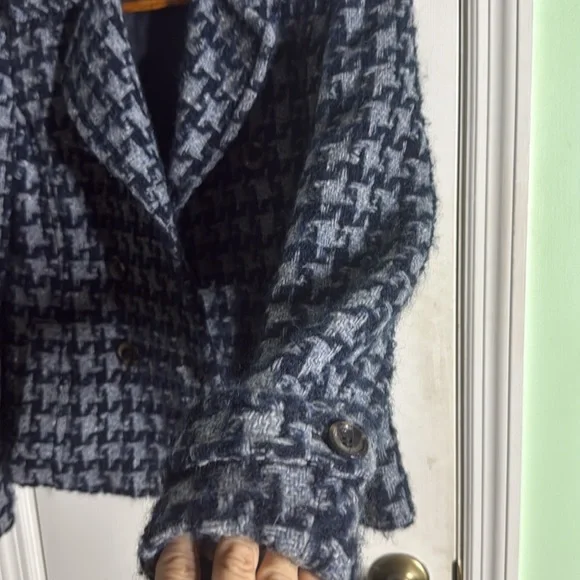 Max Mara Weekend Blue Wool Mohair Alpaca Houndstooth Crop Coat Jacket Size 4 - Picture 7 of 12